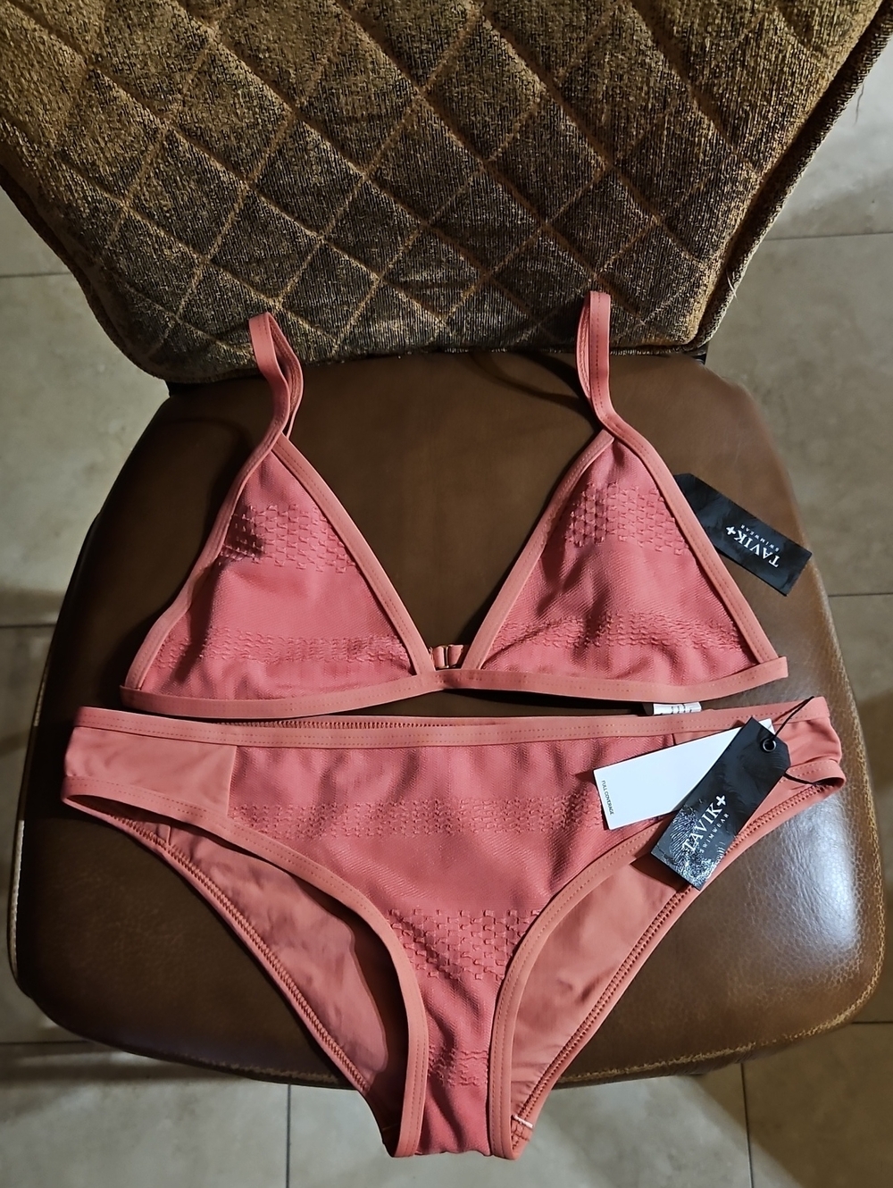 Tavik Pink Textured Swim Bikini Set Triangle NWT